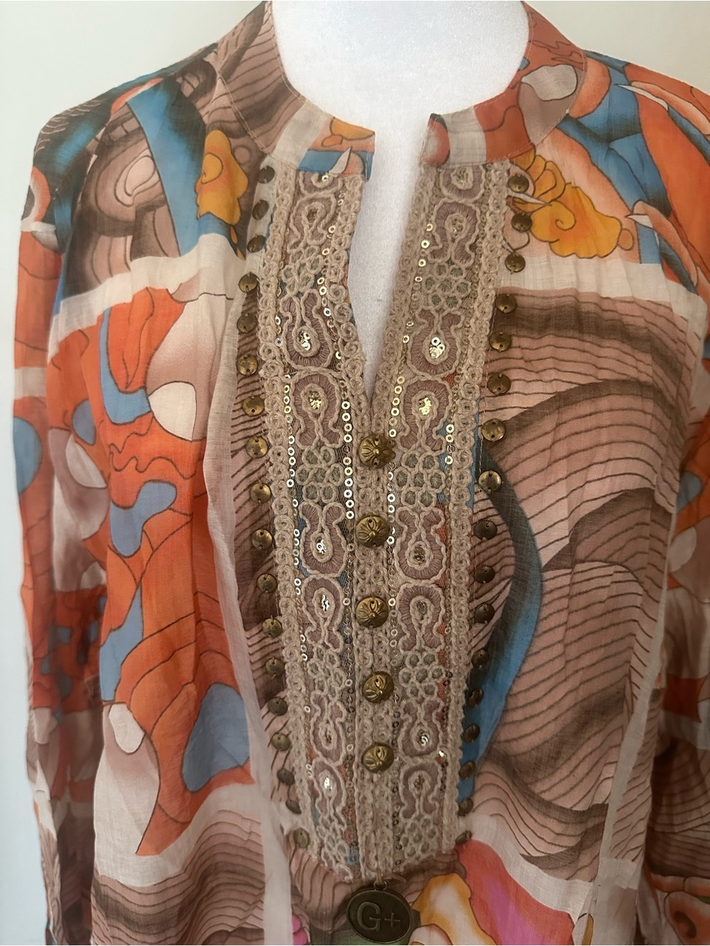 Sixty Days Moa Boho Abstract Sequin Lace Cotton Blouse Top